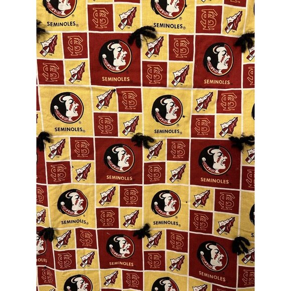 OOAk FSU Seminoles Handmade Crazy Quilt Blanket 72x44 Fleece Football Reversible - Picture 5 of 16